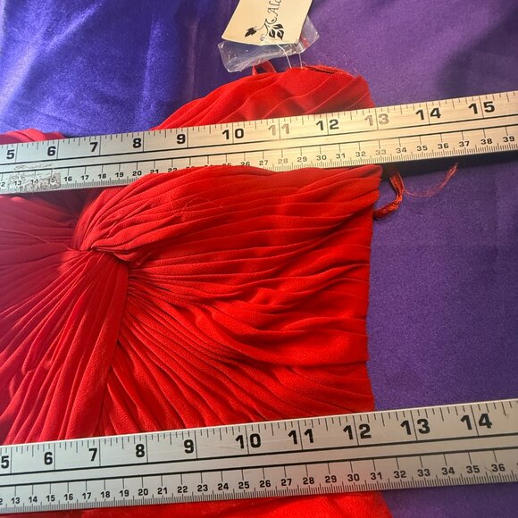NEW๐Fiesta Fire Red Strapless Mini Cocktail - Party Chiffon Dress w/ Lace-Up - Picture 13 of 16